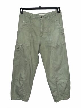 Anthropologie Wide Barrel Leg Utility Cargo Pants Size 10 Sage Green Crop